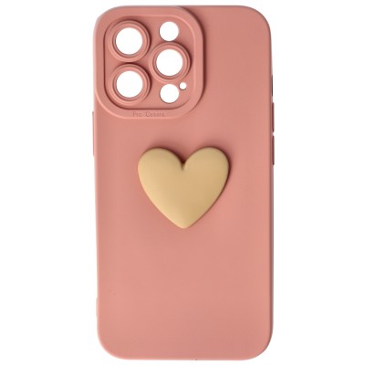 Husa iPhone 13 Pro Max, Silicon cu Protectie Camera,  3D Heart, Roz